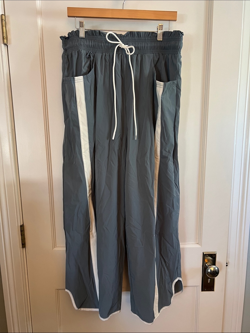 Lightweight Blue Women's Track Pants with White Trim